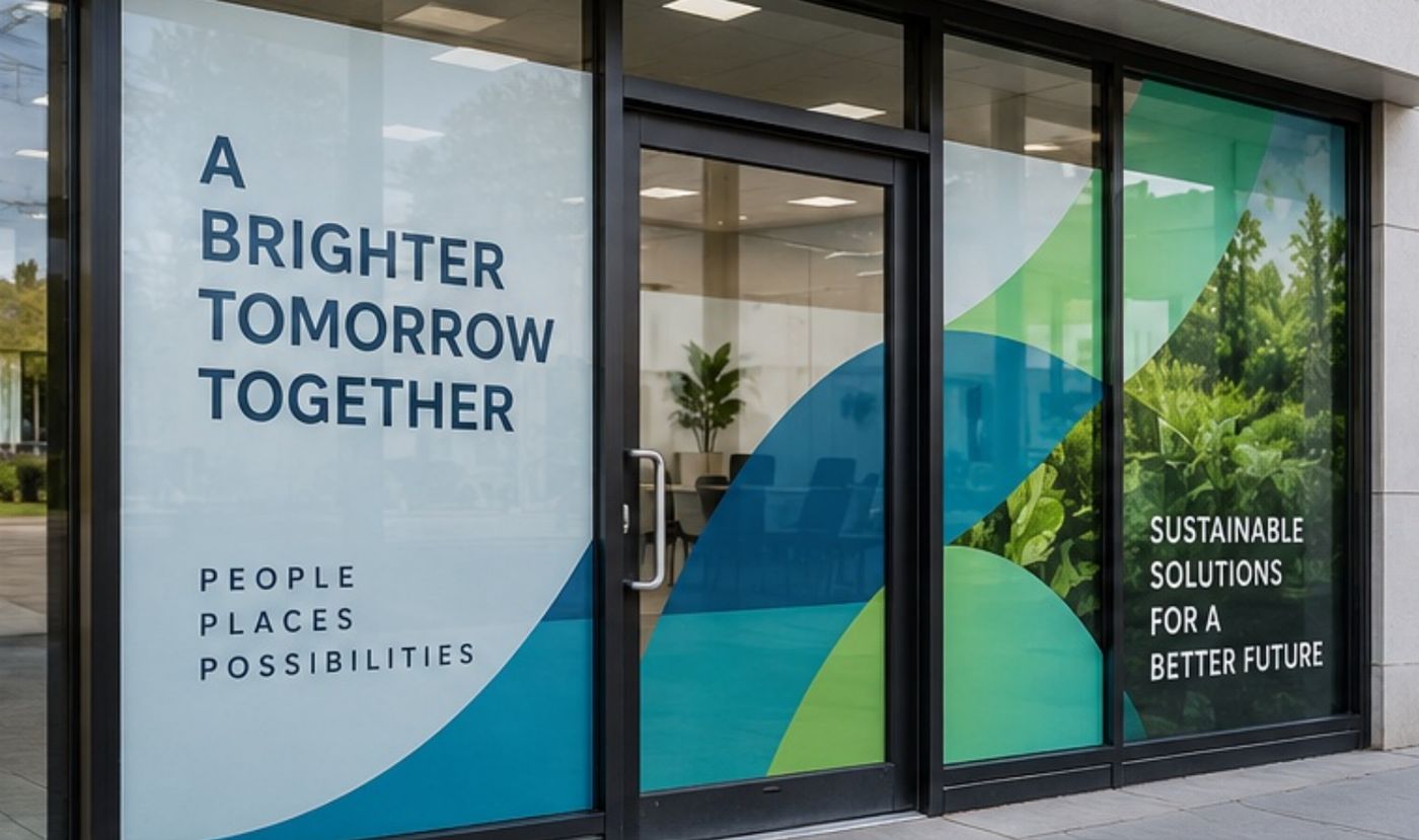 Office frontage with full-colour and frosted window vinyl